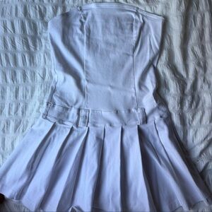 White Strapless Pleated Mini Dress